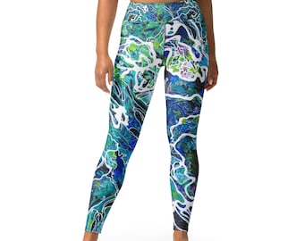 Leggings for Women, Ankle Length Yoga Pants, Artist Designed Fashion Leggings, Stretchy Polyester Spandex, Pathways