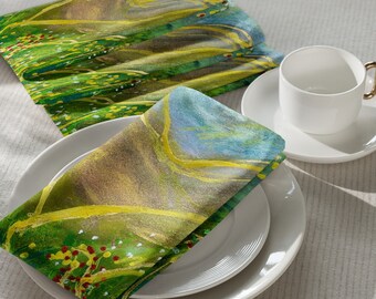 Cloth Napkin Set, Set of 4, Art Inspired: Mountains in Bloom, Table Linens, Napkins, Special Events, Everday Dinners