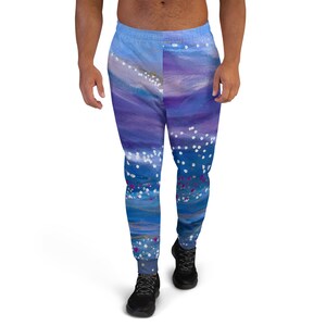 Pantaloni da jogging da uomo, pantaloni da yoga, pantaloni da salotto, dichiarazione di moda, ispirati all&#39;arte astratta, regalo per lui, arte: vista scintillante