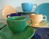 Vintage Original Fiesta Ware Teacup Sets and Bread Plates, 4 Places, CIRCA 1950, 12 Piece Collection