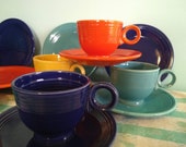 Vintage Original Fiesta Ware Teacup Sets and Bread Plates,4 places, CIRCA 1950,12 Piece Collection