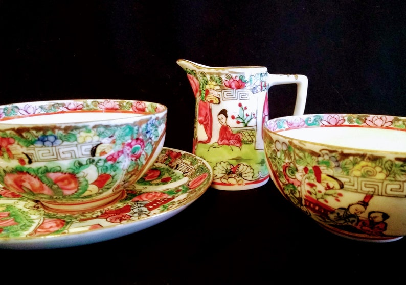 Antique Chinese Porcelain Tea Cups Saucer and Creamer CIRCA Etsy