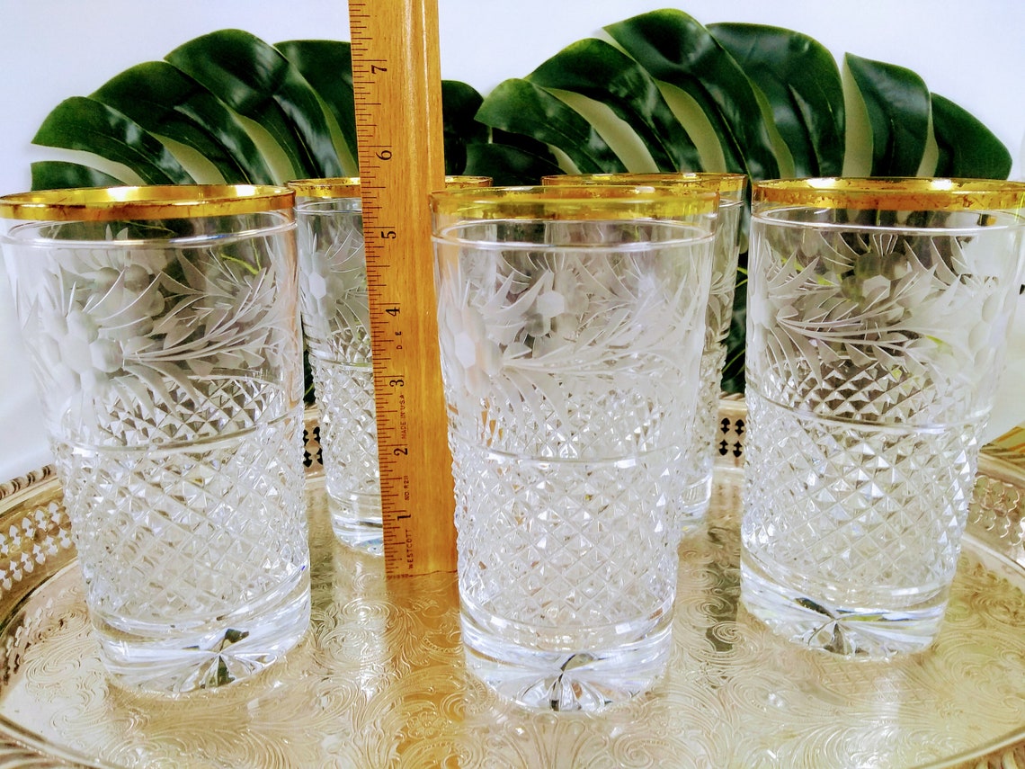 Exquisite Crystal Highball Glasses with Gold Trim 5 Etsy