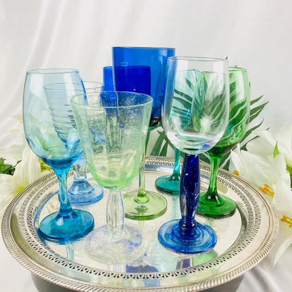 Exquisite sea Glass Vintage Wine Glasses Set of 8 