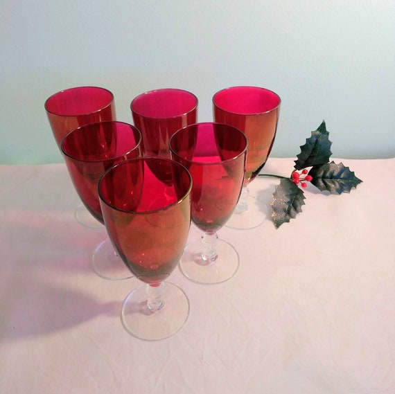Vintage Ruby Water Goblets White Wine Glasses Set Of 6 2 Etsy