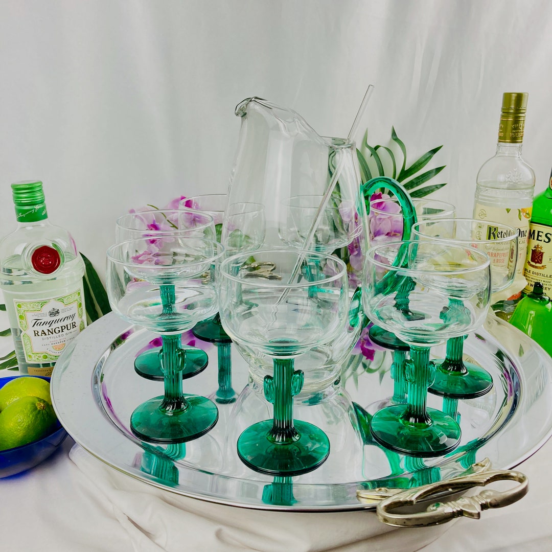 XXL Vintage Margarita Pitcher and 8 Glasses With Cactus Stems Etsy