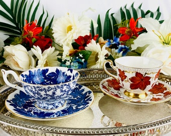 Exquisite  Pairing of English Bone China Teacups and Saucers, CIRCA 1948 (SET 8 of 9)