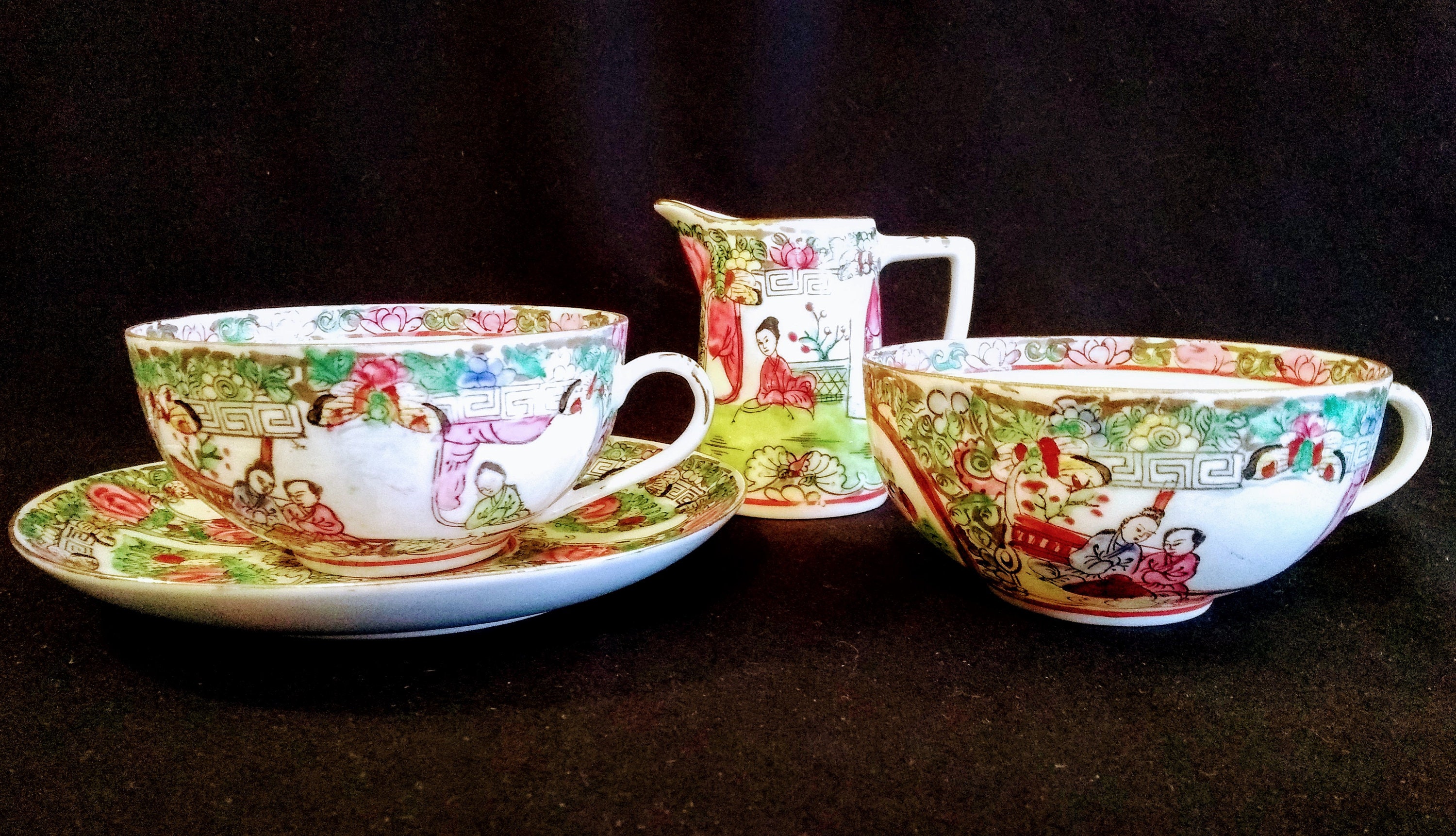Antique Chinese Porcelain Tea Cups Saucer and Creamer CIRCA Etsy