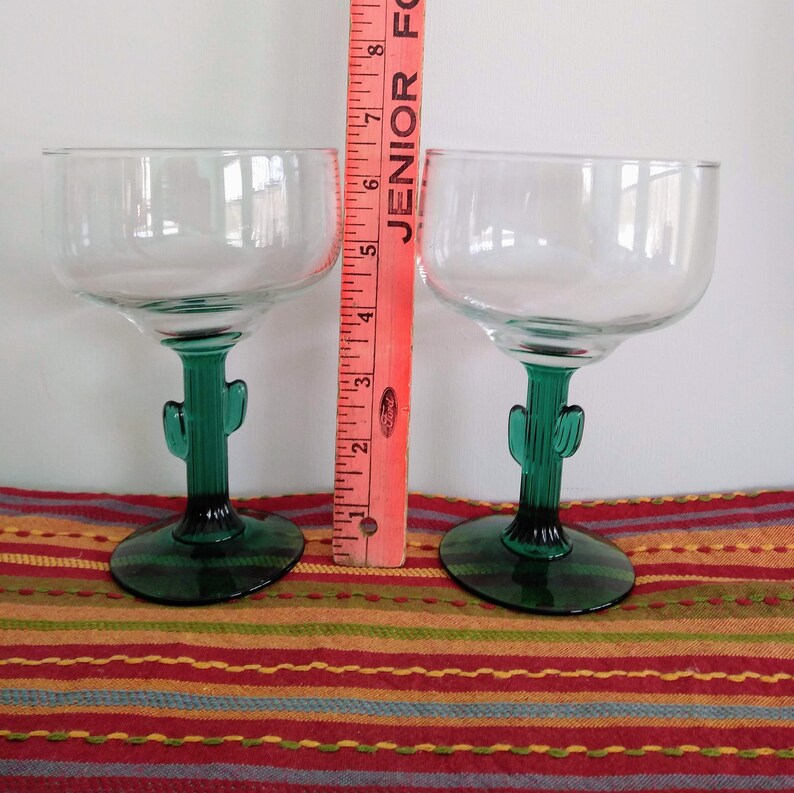 Margarita Glasses with Green Cactus Stems/ Father's Day Etsy