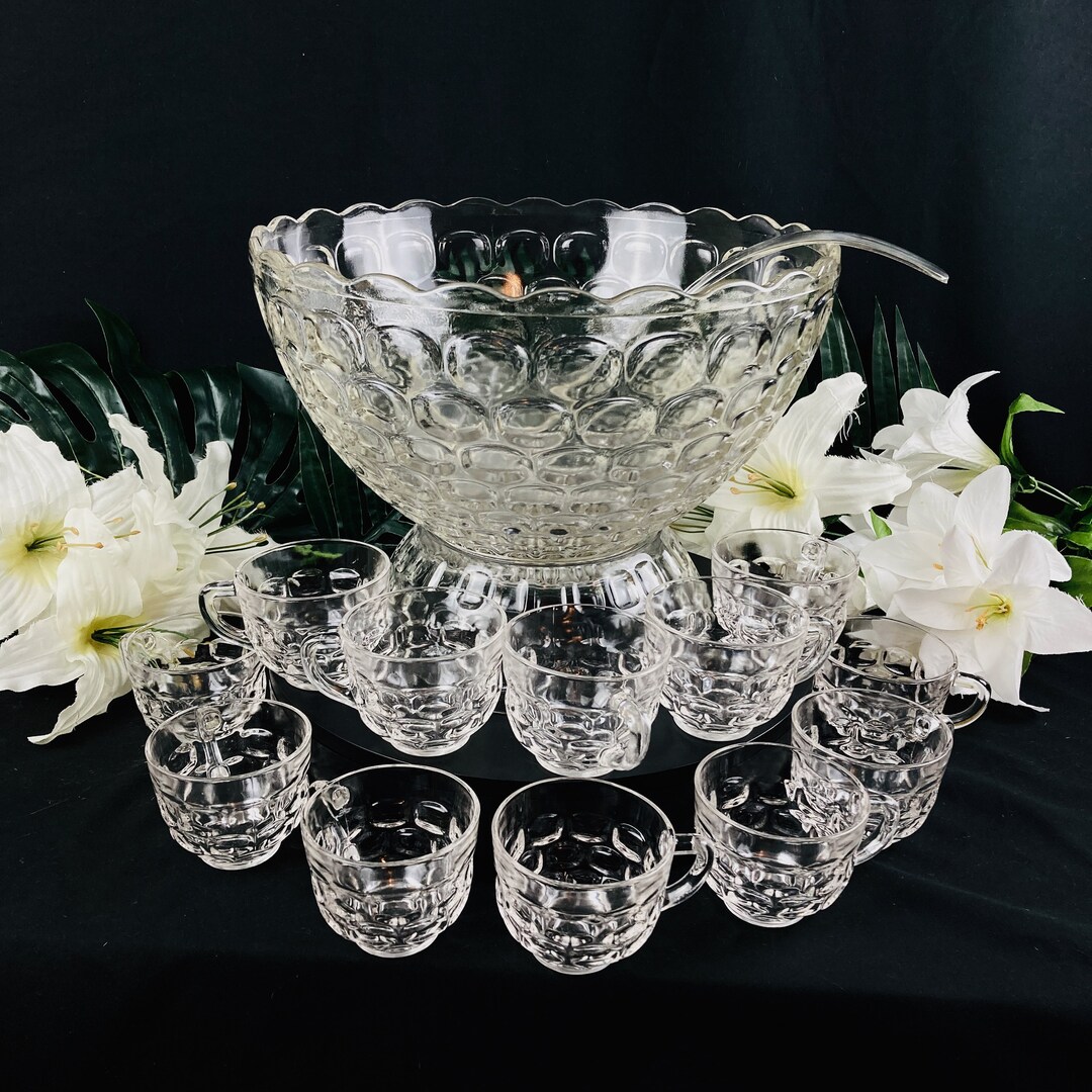 1960's Punch Bowl With Stand and 12 Matching Punch Cups Etsy