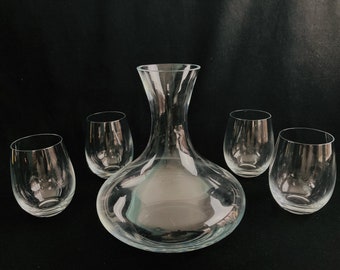 Large Hand Blown Decanter and Stemless Wine Glasses Set/ Elegant Gifts
