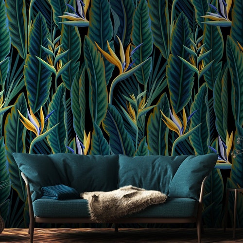 Wallpaper Reusable Renter friendly Seamless Removable Tropical Leaves