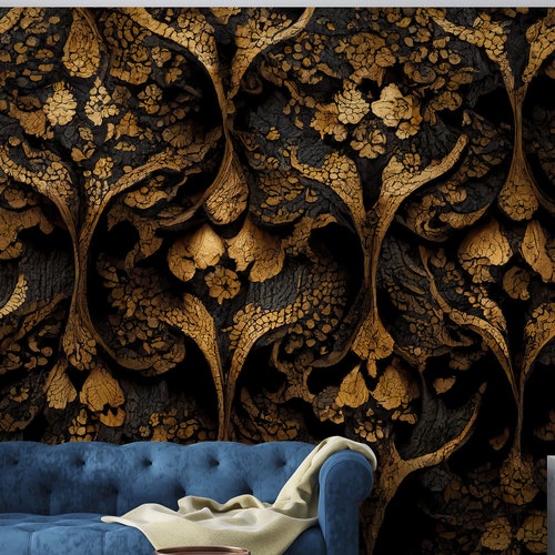 Dark Gothic Peel and Stick Wallpaper Victorian Damask - Etsy