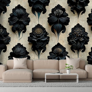 Gothic Damask Peel and Stick Wallpaper, Dark Victorian Removable Wallpaper, Grunge Pattern Self Adhesive Wall Mural