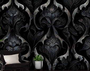 Dark Gothic Peel and Stick Wallpaper, Black Victorian Removable ...
