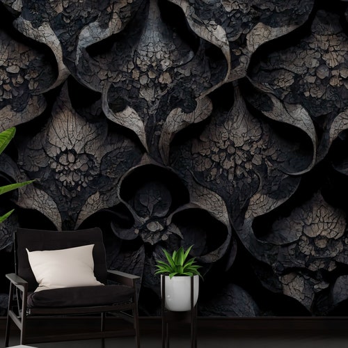 Dark Gothic Peel and Stick Wallpaper Victorian Damask - Etsy