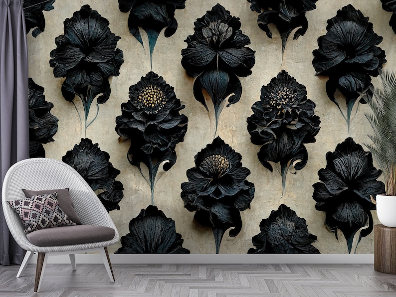 Gothic Damask Peel and Stick Wallpaper Dark Victorian - Etsy