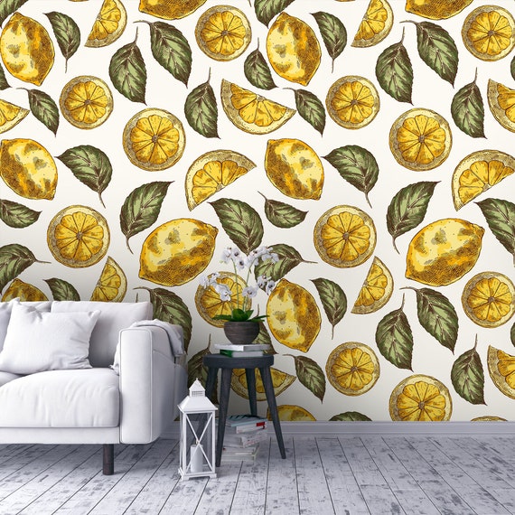 Yellow Lemon Peel and Stick Wallpaper Exotic Fruit Removable | Etsy