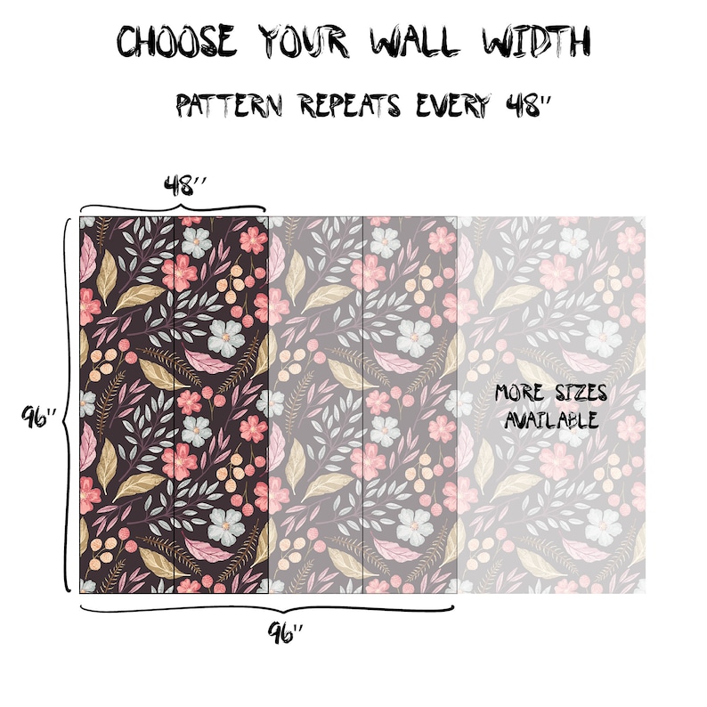 Leaves Peel /& Stick Decal Vintage Flowers Self Adhesive Wall Mural Botany Blossom Temporary Wall Decor Dark Floral Removable Wallpaper