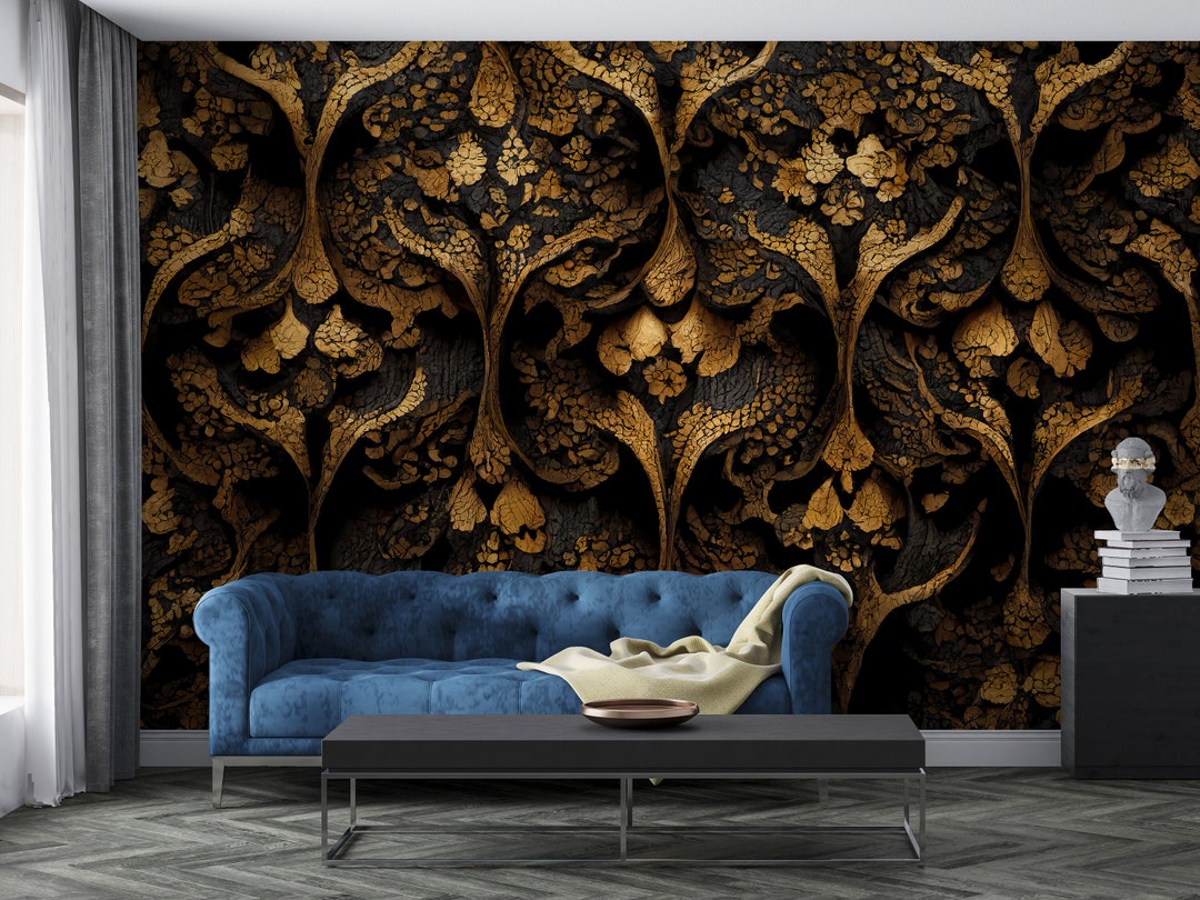 Dark Gothic Peel and Stick Wallpaper, Victorian Damask Removable