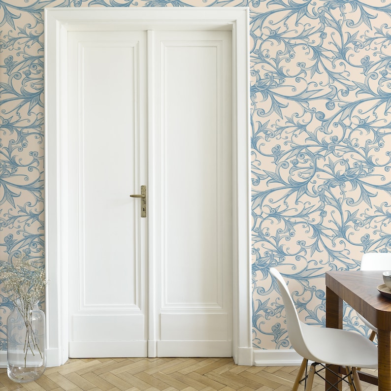 Vintage Removable Wallpaper Retro Floral Leaves Self Adhesive Etsy