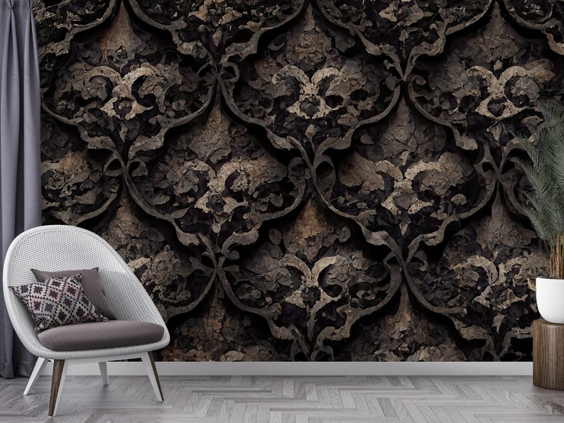 Dark Gothic Peel and Stick Wallpaper Victorian Damask - Etsy