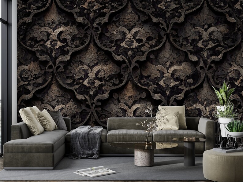 Dark Gothic Peel and Stick Wallpaper Victorian Damask - Etsy
