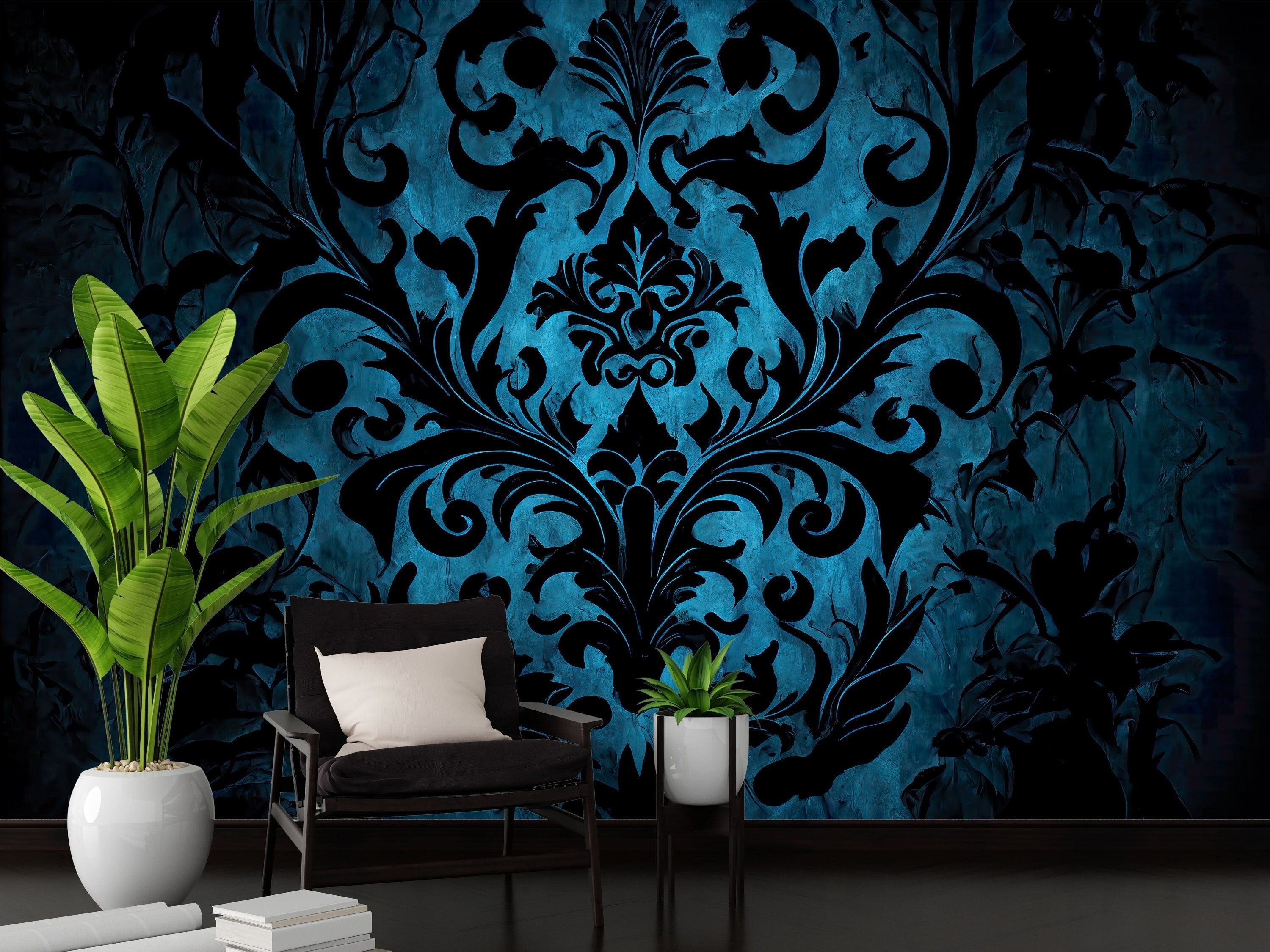 Gothic Damask Peel and Stick Wallpaper Dark Victorian - Etsy Gothic Damask Peel and Stick Wallpaper Dark Victorian - Etsy