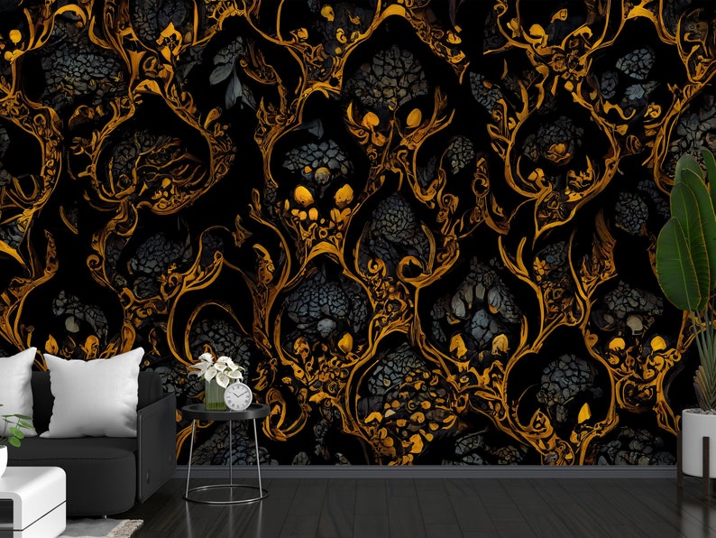 Dark Gothic Peel and Stick Wallpaper Victorian Damask - Etsy