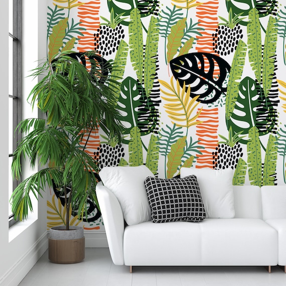 Big Leaves Peel /& Stick Wallpaper Exotic Jungle Temporary Wall Decor Botanical Self Adhesive Wall Mural Tropical Plants Removable Decal