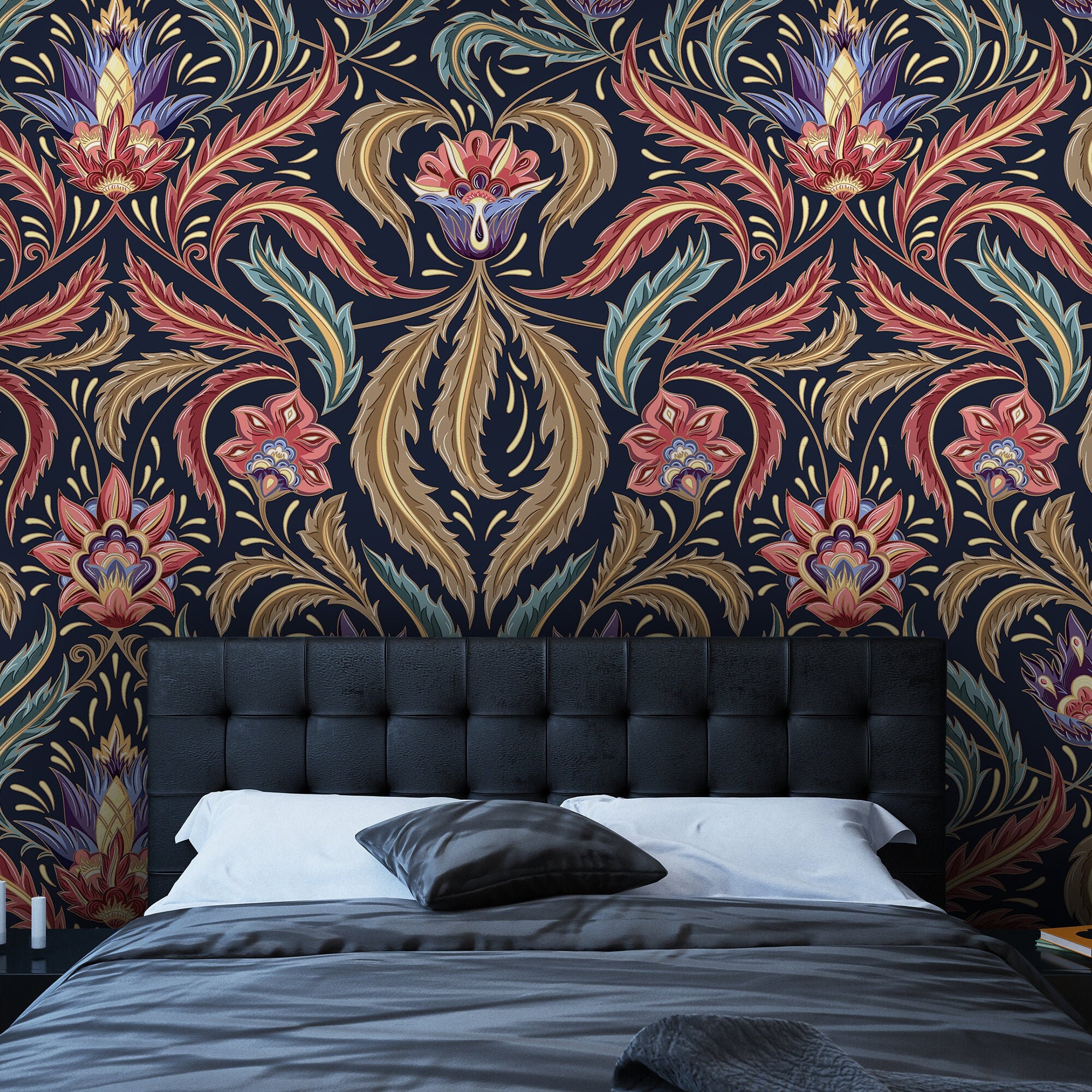 Dark Victorian Peel and Stick Wallpaper Vintage Leaves - Etsy