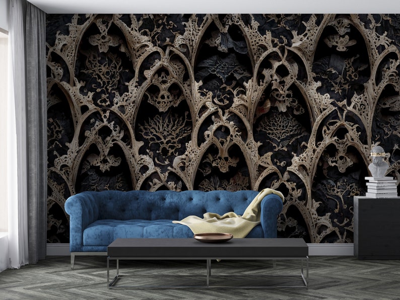 Gothic Damask Peel and Stick Wallpaper Dark Victorian - Etsy
