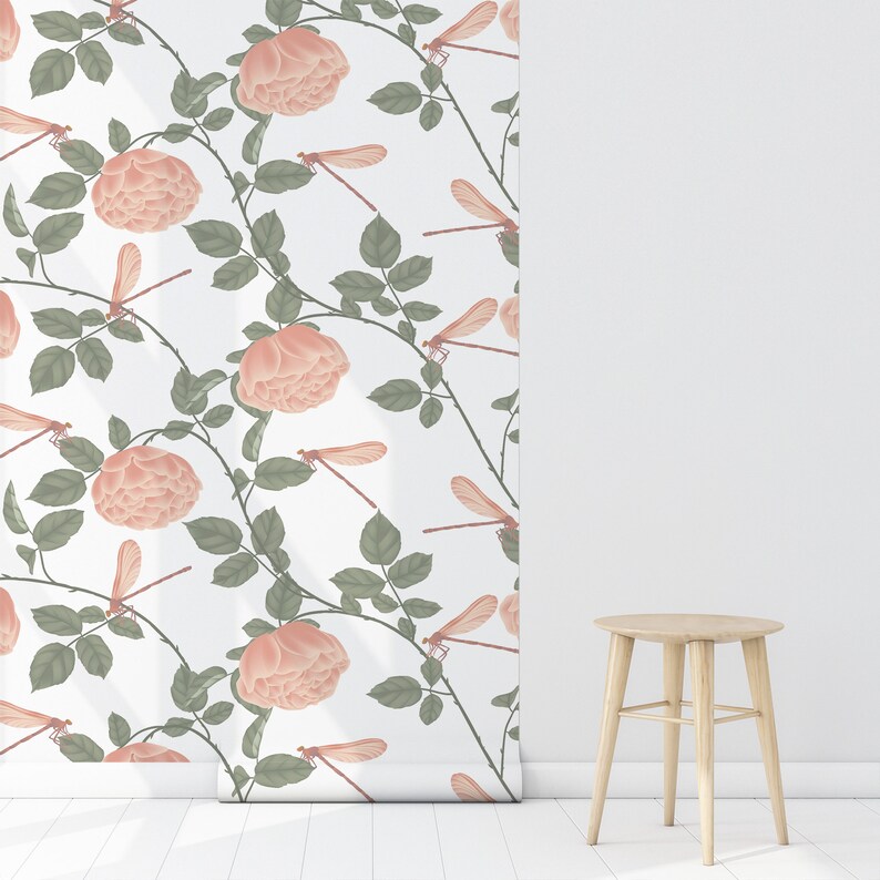 Kids Nursery Temporary Decor Pink Floral Removable Wallpaper Flowers Bloom Self Adhesive Wall Mural Children Botany Peel /& Stick Decal