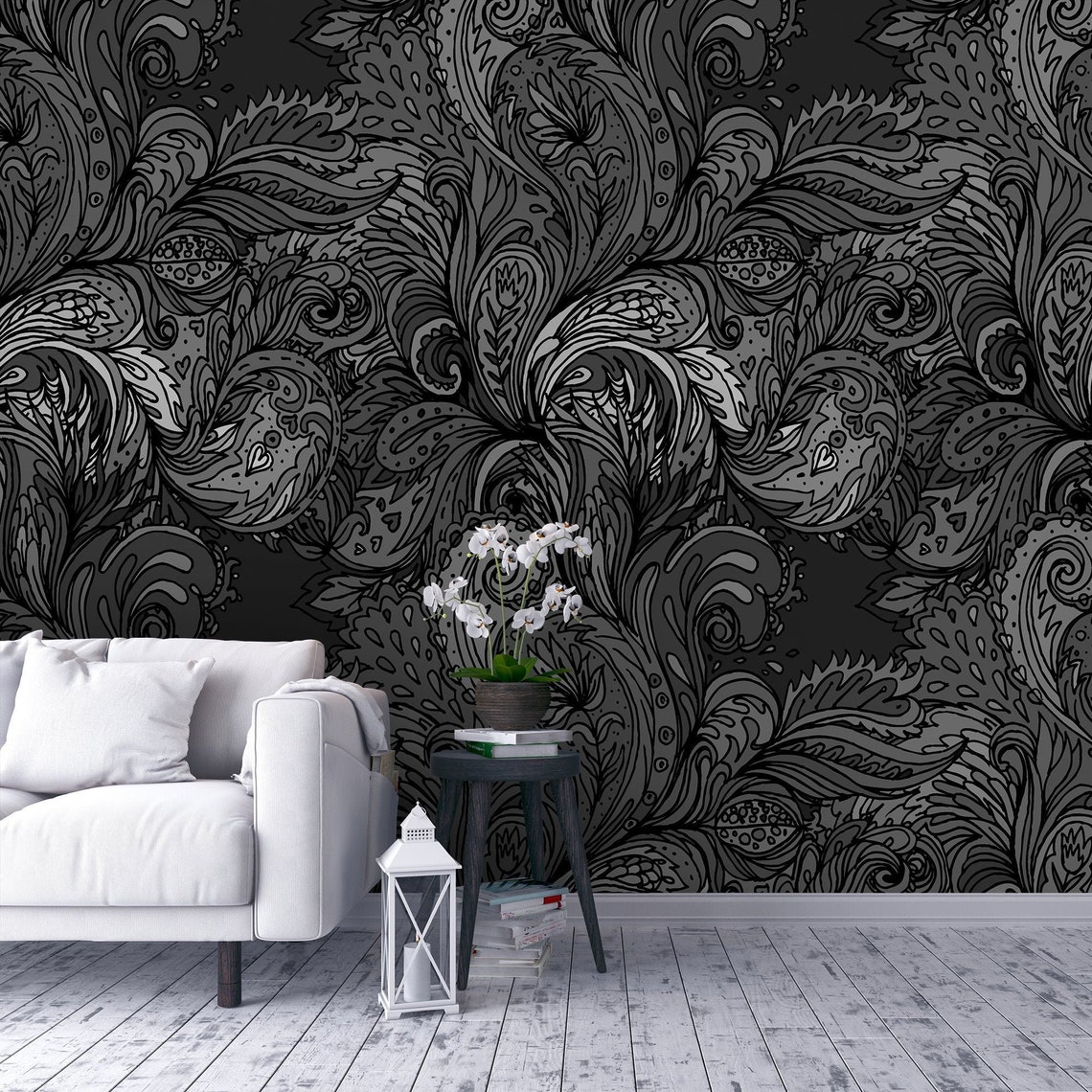 Black Gothic Peel and Stick Wallpaper Dark Floral Removable - Etsy UK
