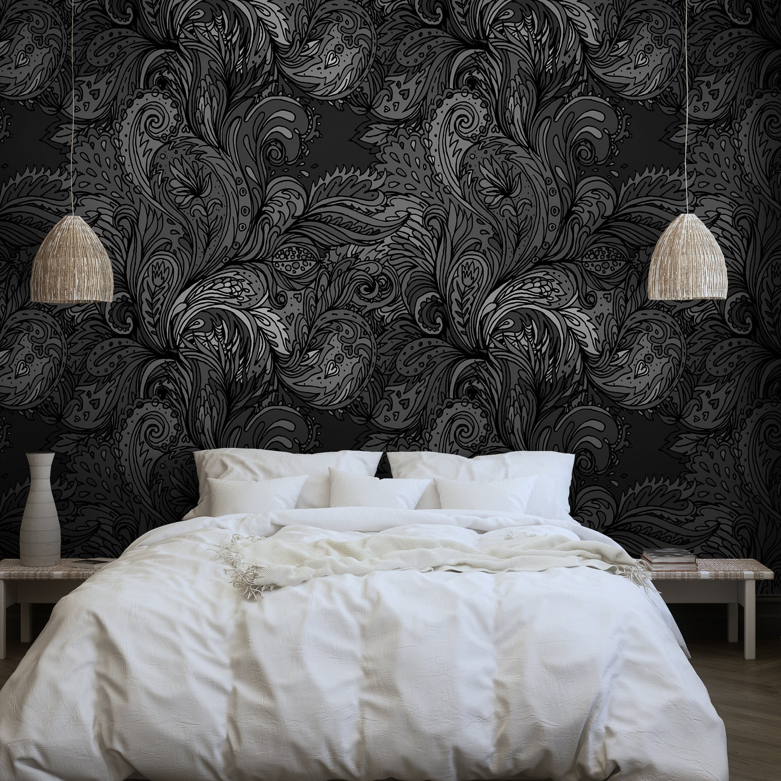Black Gothic Peel and Stick Wallpaper Dark Floral Removable | Etsy