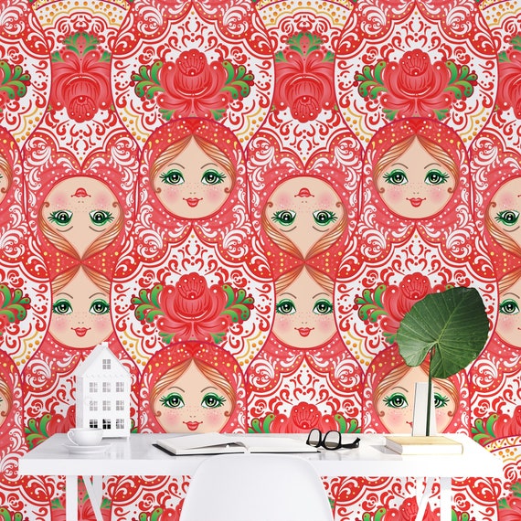 Removable Wallpaper Matryoshka Doll Traditional Russian Self Etsy
