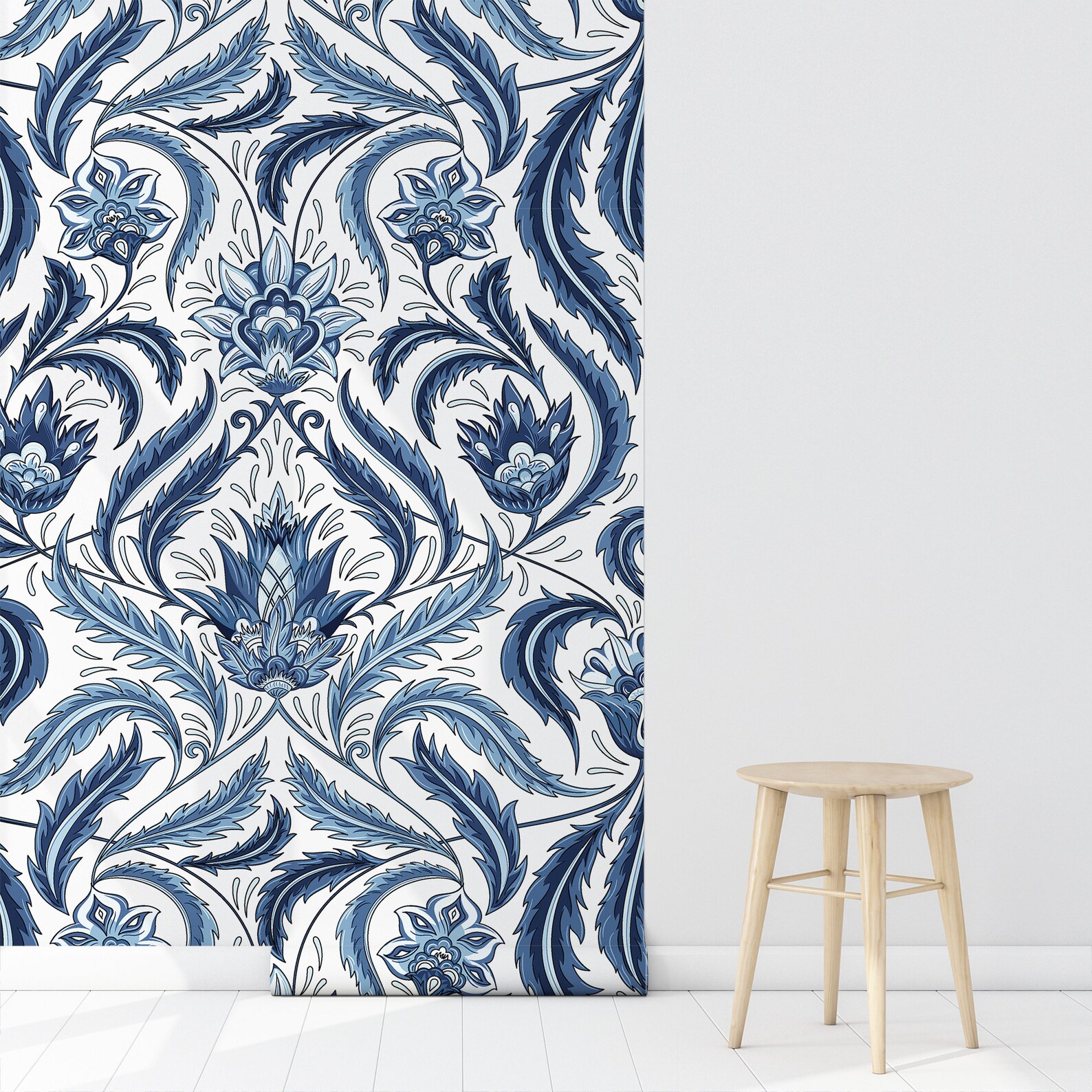 Retro Floral Removable Wallpaper Blue Flowers Self Adhesive Etsy