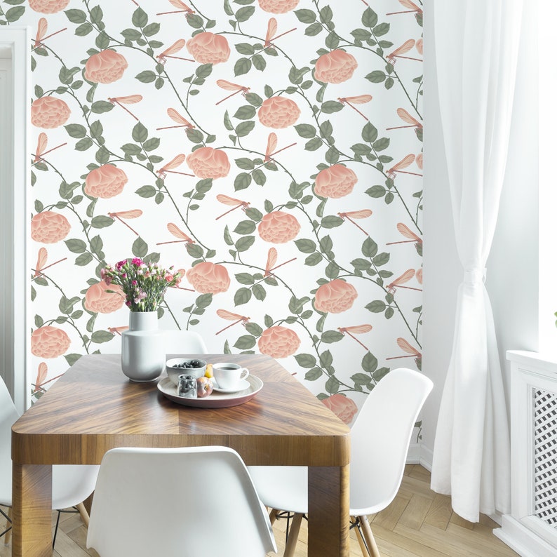 Kids Nursery Temporary Decor Pink Floral Removable Wallpaper Flowers Bloom Self Adhesive Wall Mural Children Botany Peel /& Stick Decal