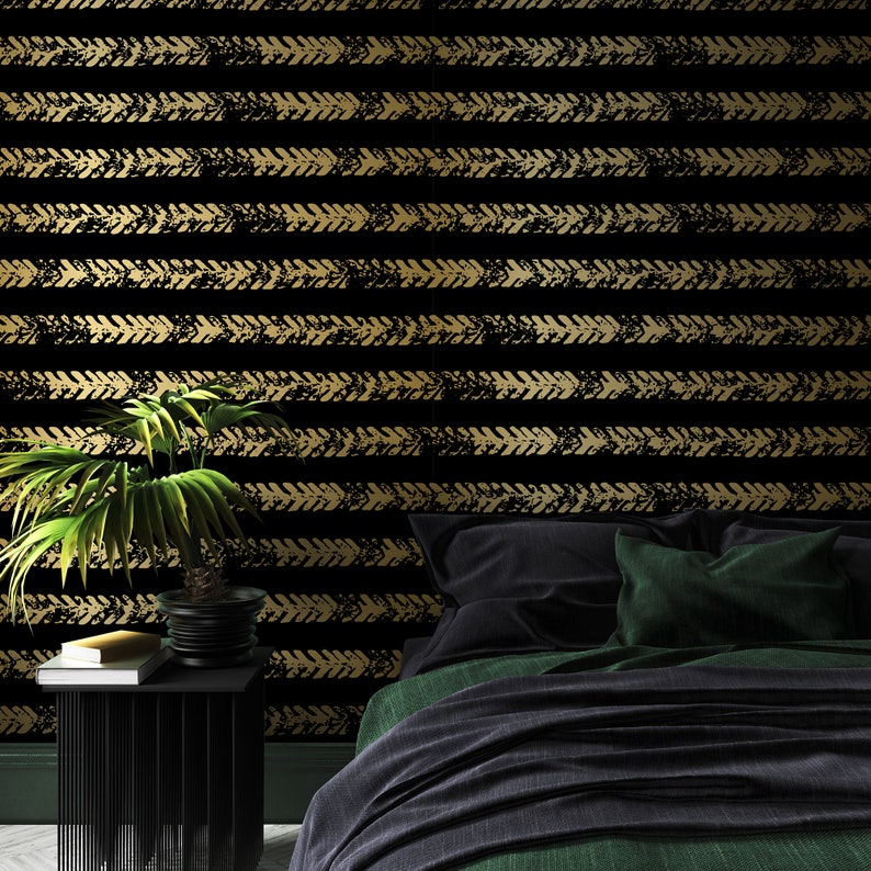 Dark Gothic Removable Wallpaper Black Geometric Stripes Self Etsy
