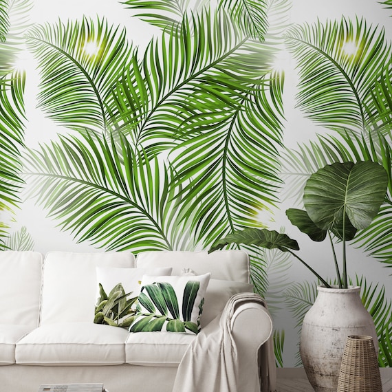 Peel and Stick Green Home Decor Wall Art Botanical Decor jungle leaf Removable wallpaper Floral Wallpaper Tropical palm leaves