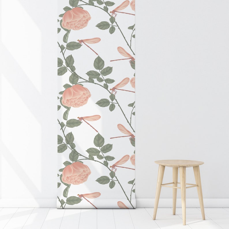 Kids Nursery Temporary Decor Pink Floral Removable Wallpaper Flowers Bloom Self Adhesive Wall Mural Children Botany Peel /& Stick Decal