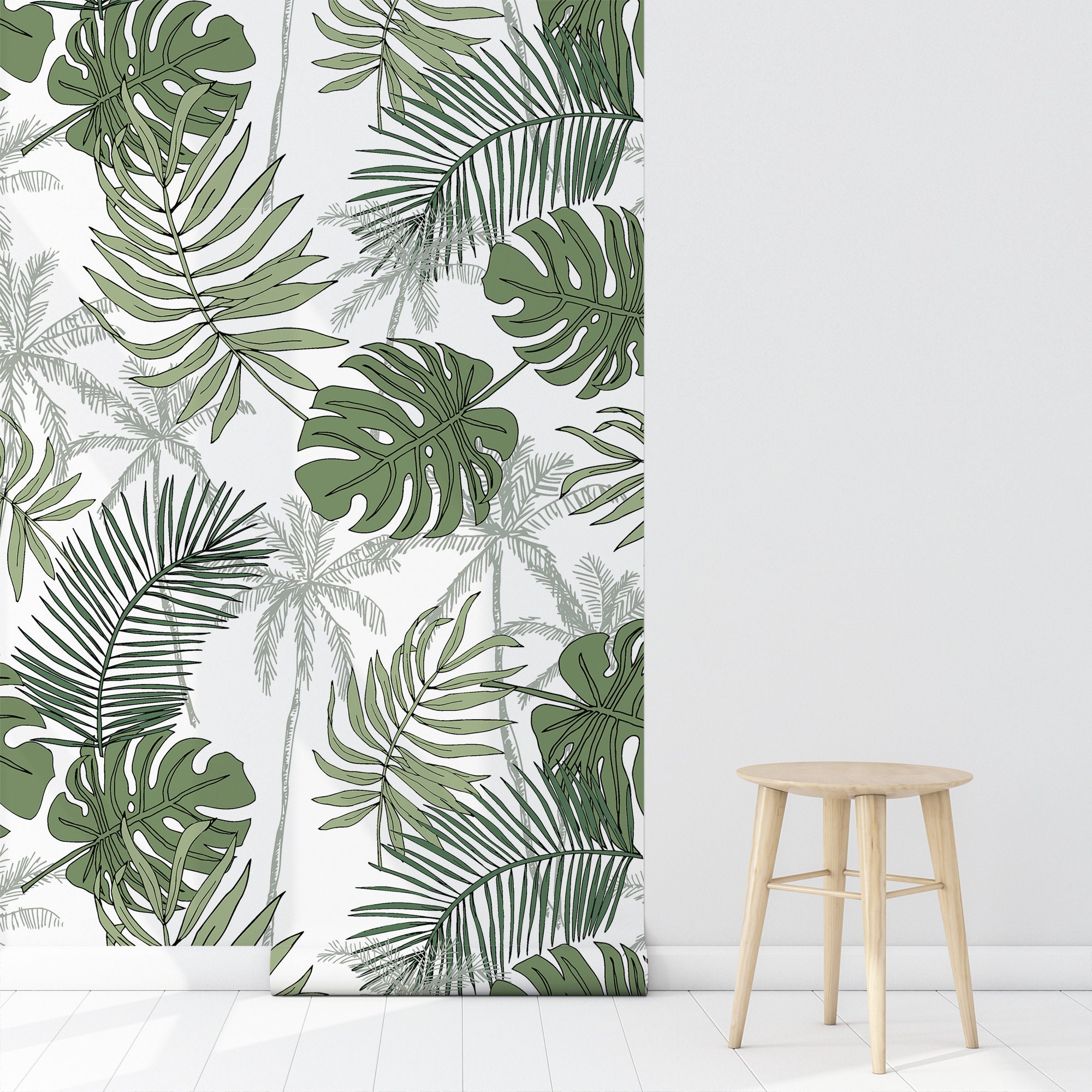 Palm Leaves Removable Wallpaper, Tropical Summer Self Adhesive Wall
