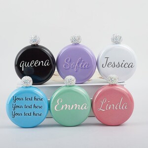 Personalized Bridesmaid Gifts, Round Flasks, Engraved Women&#39;s Flask, Bridal Party Gifts, Birthday Girls Trip Gifts, Bachelorette Party Gifts