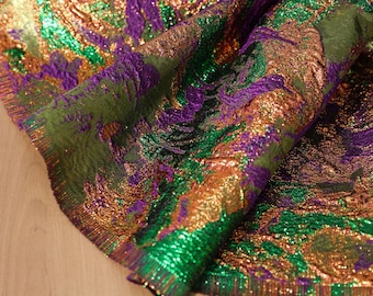 Tela con textura jacquard, tela con relieve 3D, tela vibrante en morado, verde y naranja, tela estilo palacio, tela para prendas de vestir, tamaño A31