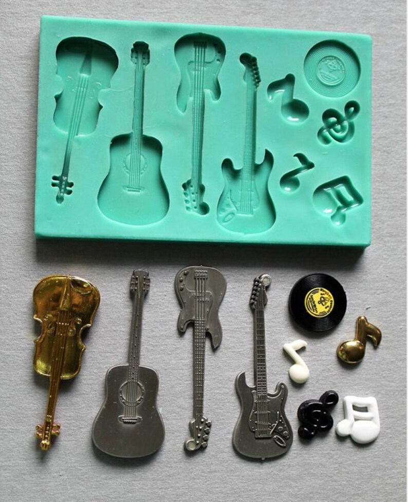 Guitar Silicone Fandont Mold Guitar Silica Gel Moulds Violin Etsy