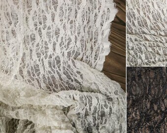 White Stretch Fabric, Black Mesh Lace Fabric, Irregular Texture Fabric, Knitted Fabric, Sheer Fabric, Openwork Fabric, Apparel Fabric, A24-2