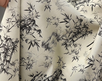 Bamboo Leaf Jacquard Fabric, Black Fabric, Satin Double-sided Jacquard, Textured Fabric, Qipao Fabric, Chinese Style Fabric, By Meter, A44-2