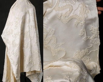 Tela Jacquard con Estampado de Dragón, Satén, Color Albaricoque, Negra, Estampada, Suave y Sedosa, para Chaquetas, A59