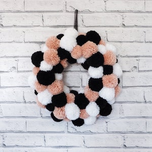 Pom Pom Wreath Door Wall Hanging Pink Black White Home Decor image 1