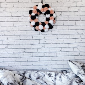 Pom Pom Wreath Door Wall Hanging Pink Black White Home Decor image 2